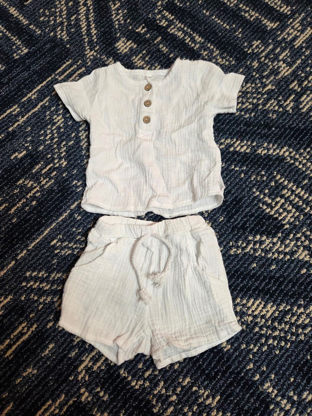 Neutral Linen  Two-Piece Baby Set - Light Beige